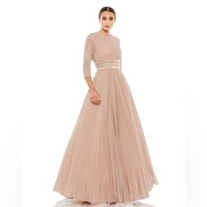 MAC DUGGAL Rose Gold Shimmering Pleated Evening Gown